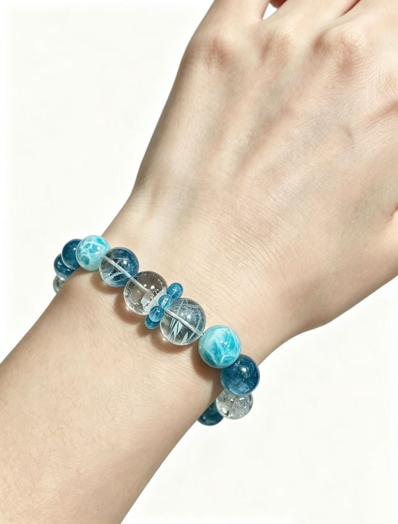 Larimar & Blue Rabbit Hair Quartz Five Elements Bracelet Tide Whisper