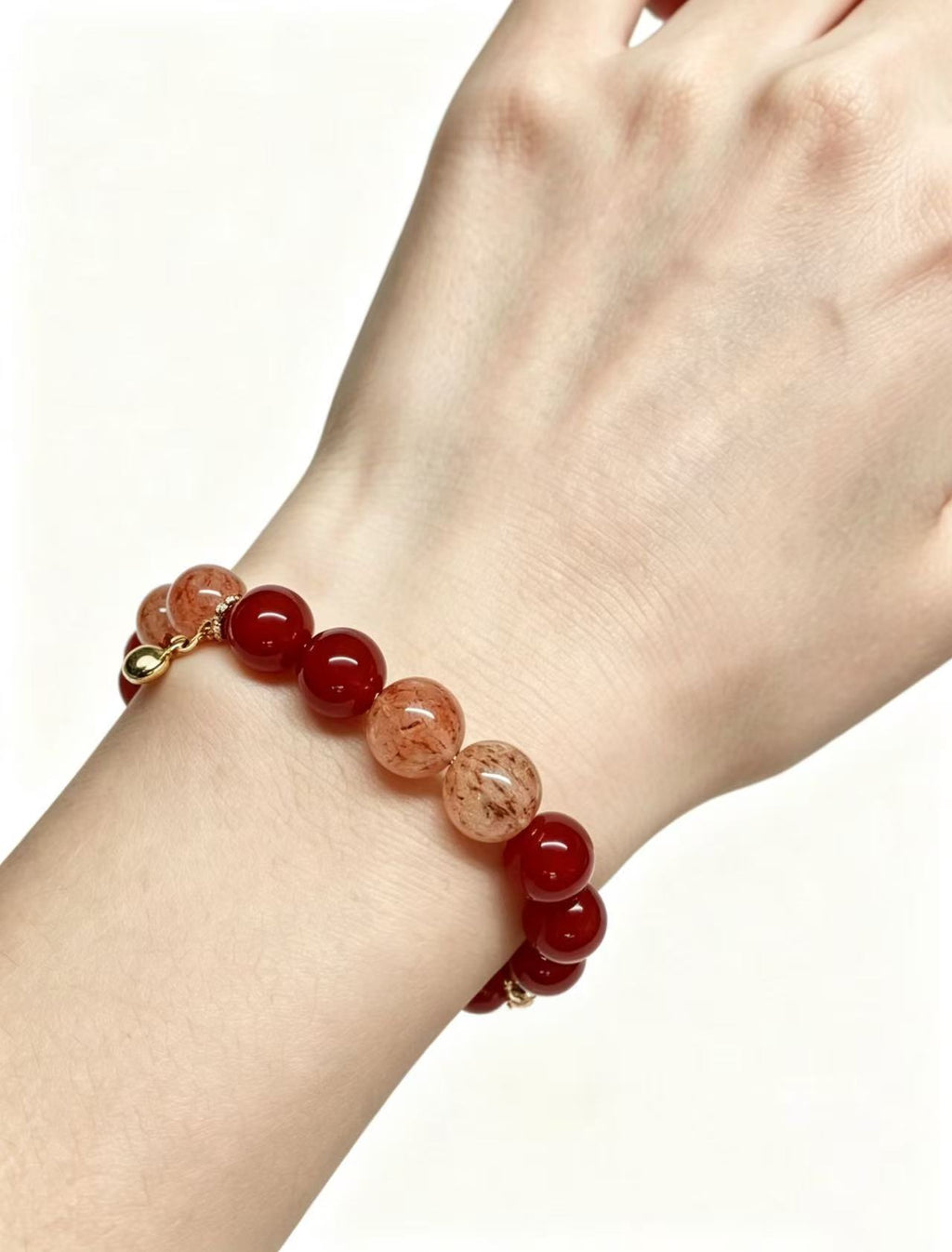 ed Agate & Red Rabbit Hair Quartz Five Elements Bracelet  Scarlet Fortune