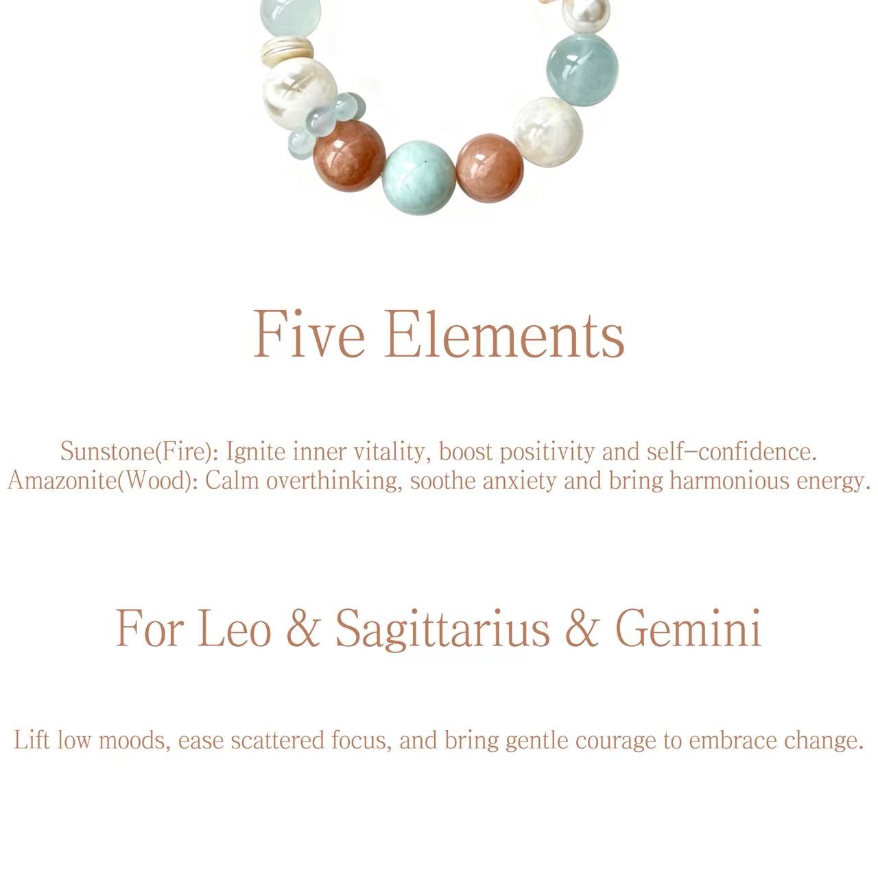 Sunstone & Amazonite Five Elements Bracelet   Peach Lagoon