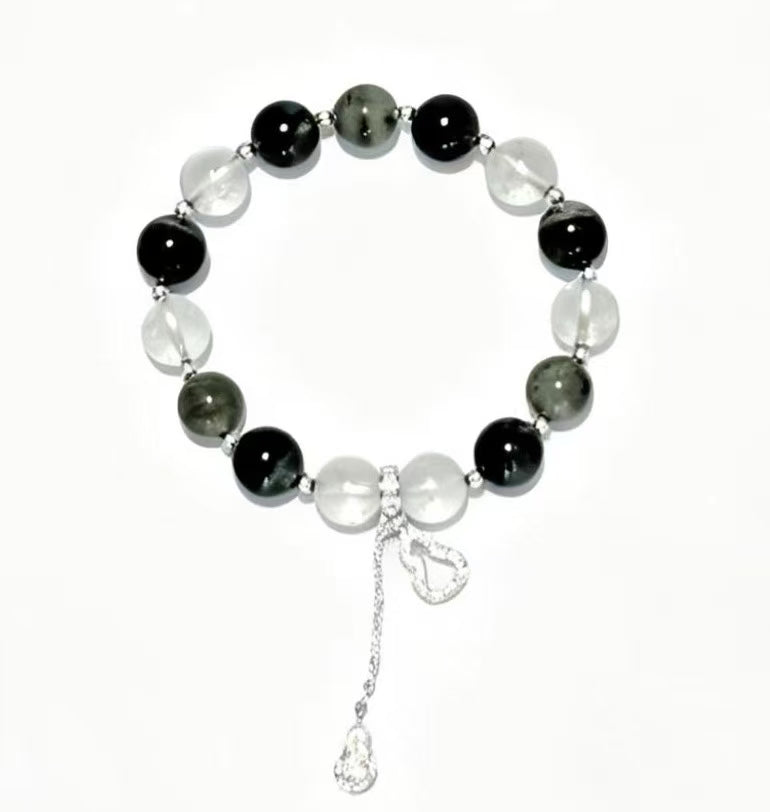 Clear Quartz & Green Phantom Quartz Five Elements Bracelet Noir Mist