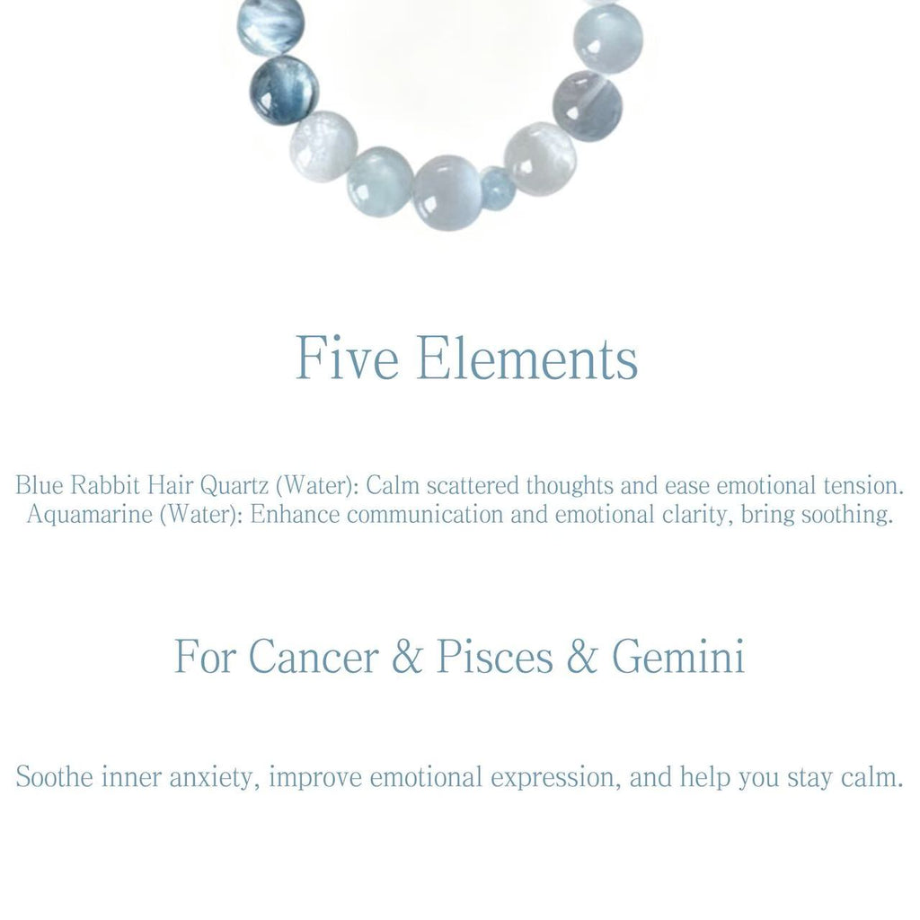 Blue Rabbit Hair Quartz & Aquamarine Five Elements Bracelet Foggy Tide
