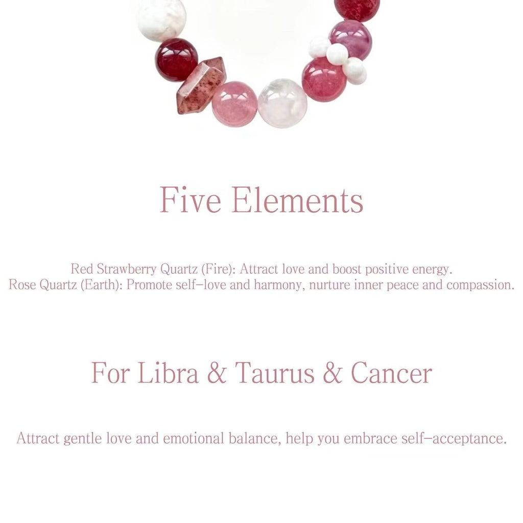 Strawberry Quartz & Rose Quartz Five Elements Bracelet Strawberry Glow
