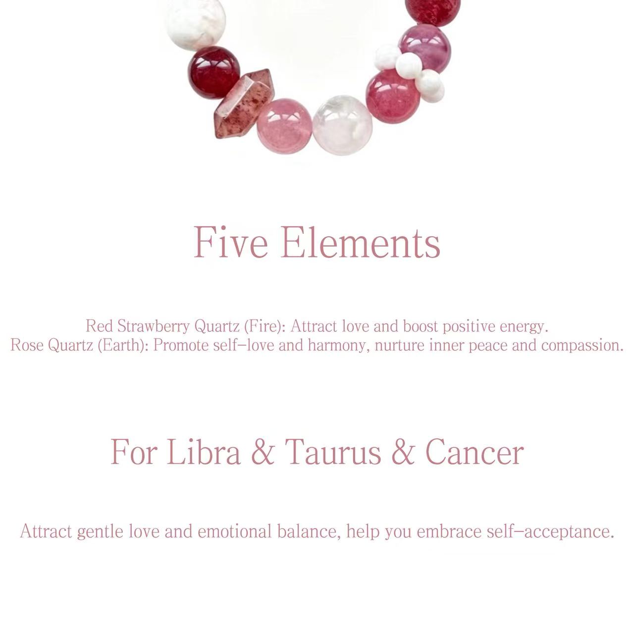 Strawberry Quartz & Rose Quartz Five Elements Bracelet Strawberry Glow