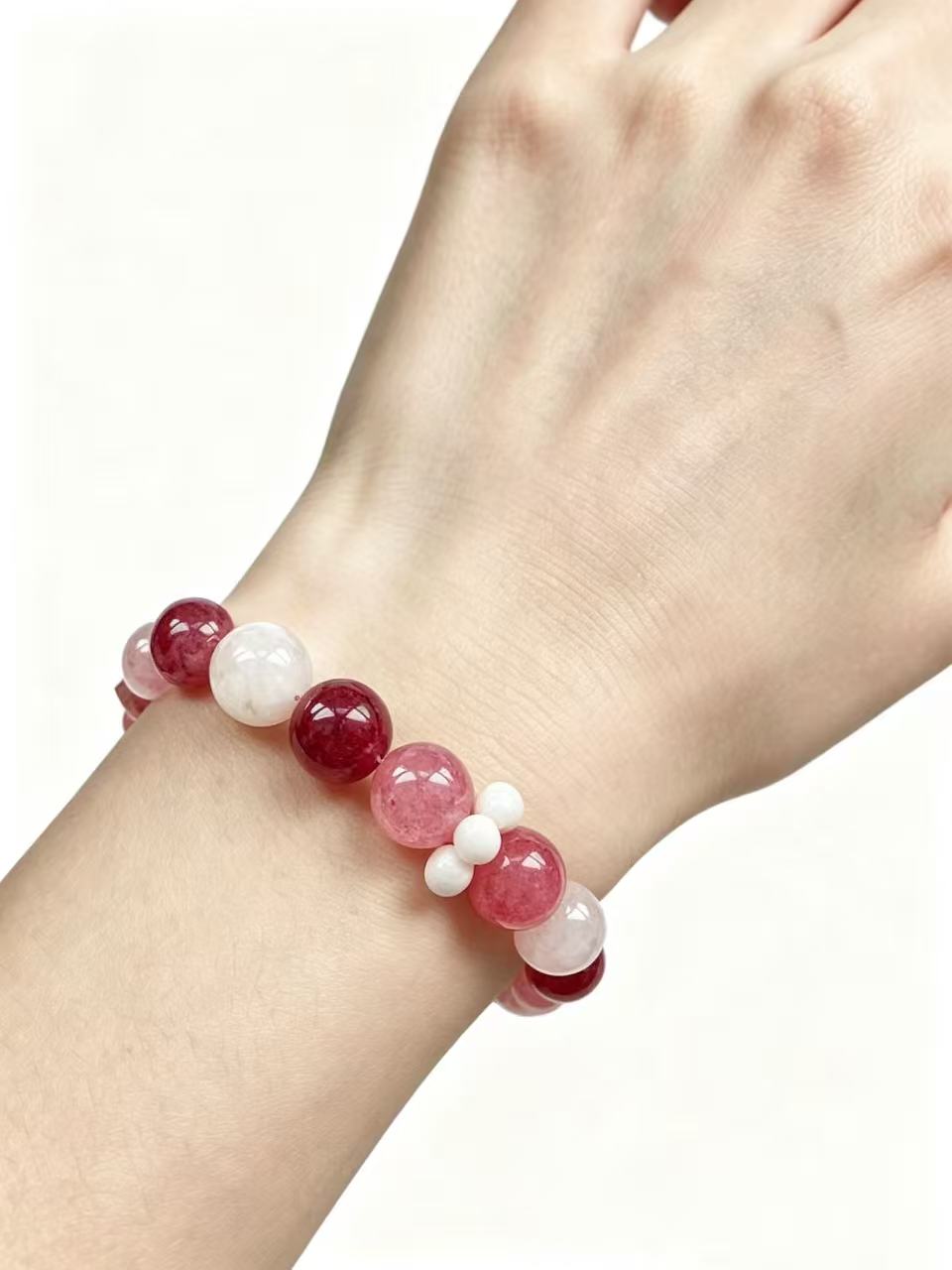 Strawberry Quartz & Rose Quartz Five Elements Bracelet Strawberry Glow