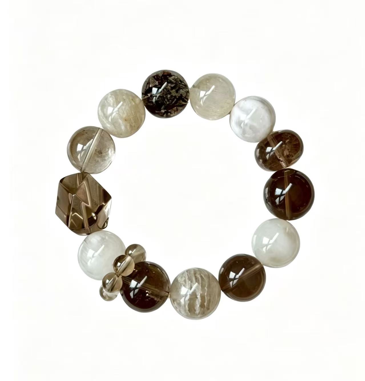 Black Rutilated Quartz & Smoky Quartz Five Elements Bracelet Mocha Mist