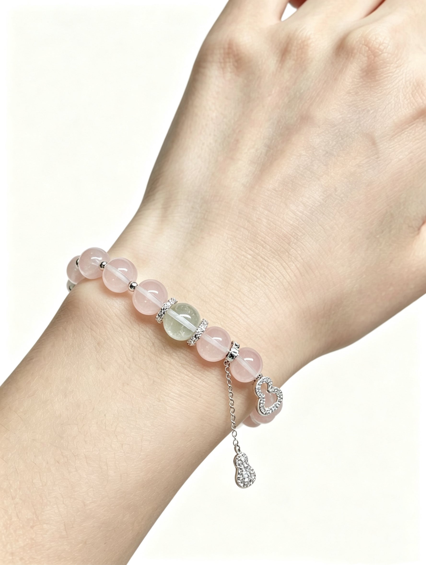 Rose Quartz & White Phantom Quartz Five Elements Bracelet  LuvGourd
