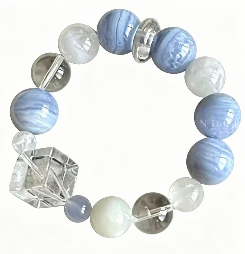 Blue Lace Agate & White Moonstone Five Elements Bracelet Blue Lace Tide