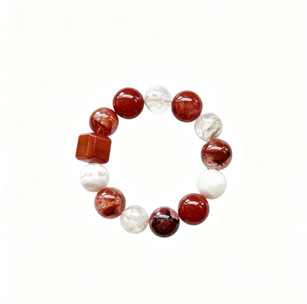 Strawberry Quartz & Rose Quartz Five Elements Bracelet Crimson Frost