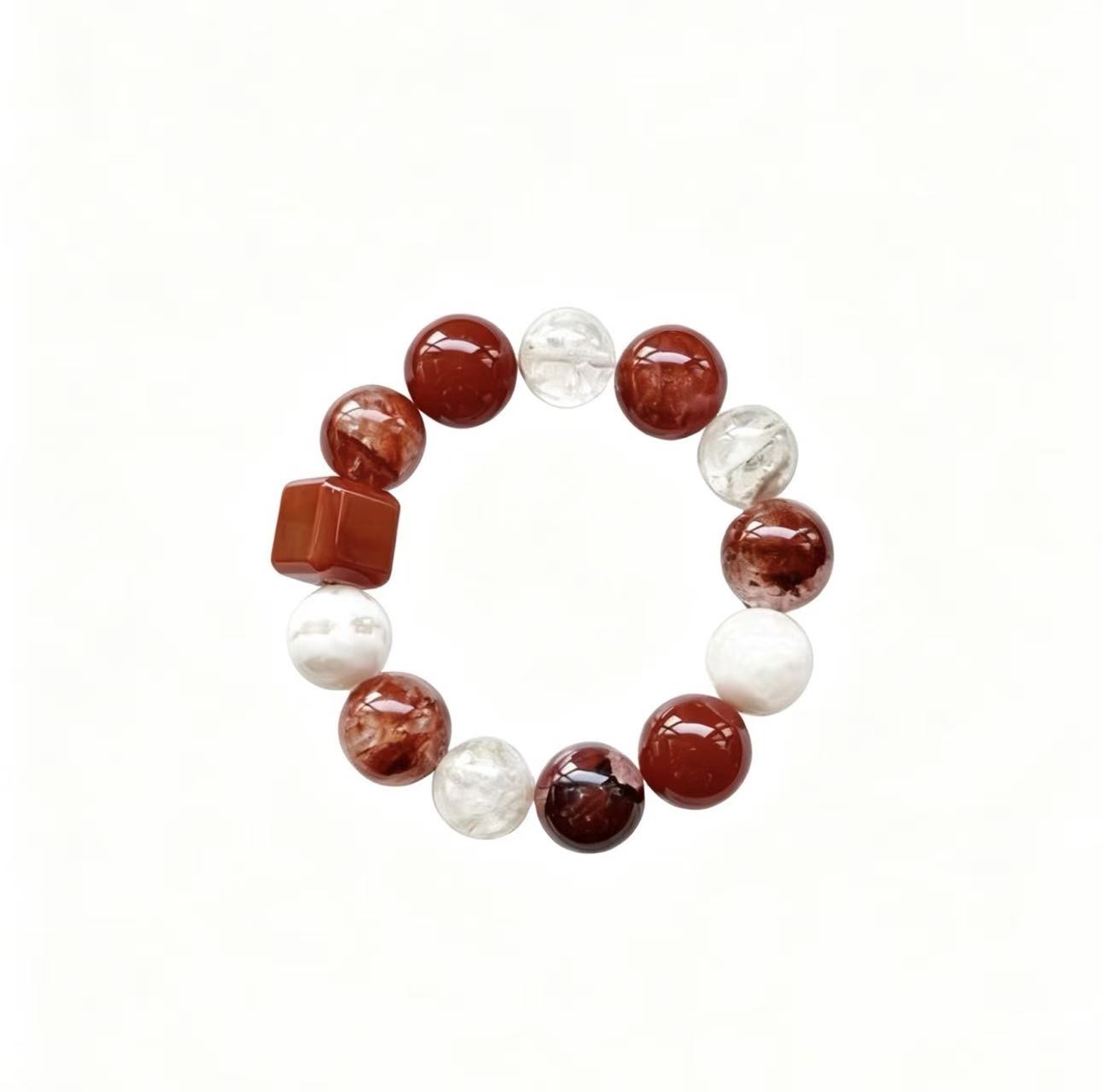 Strawberry Quartz & Rose Quartz Five Elements Bracelet Crimson Frost