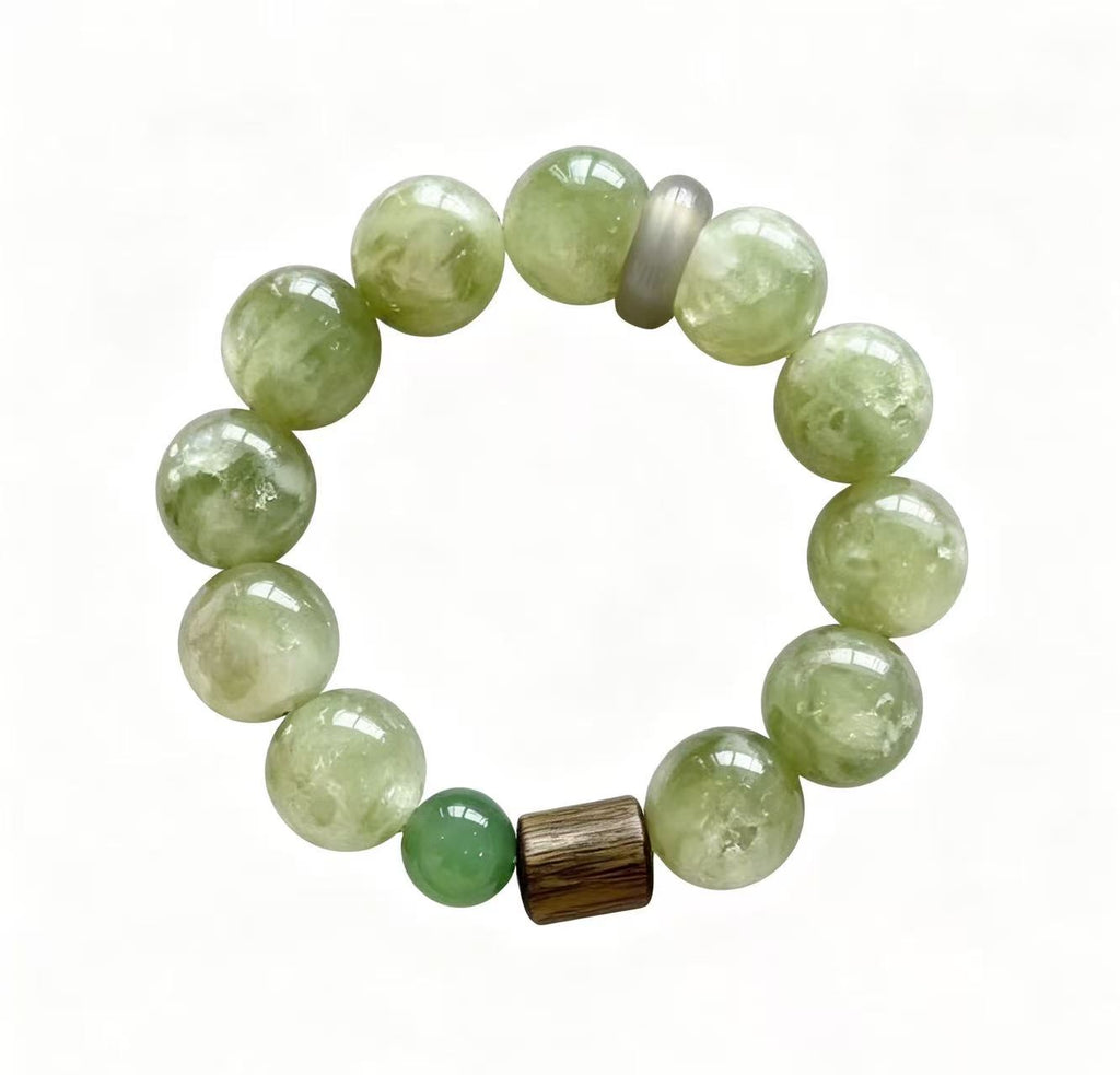 Prehnite & Green Jade Five Elements Bracelet  Wood Dew