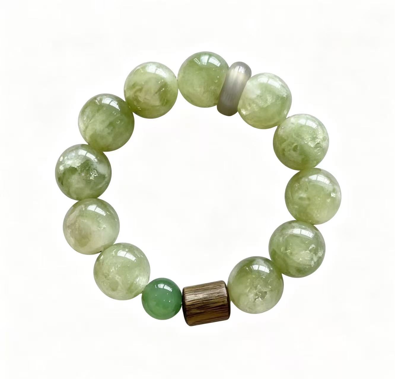 Prehnite & Green Jade Five Elements Bracelet  Wood Dew