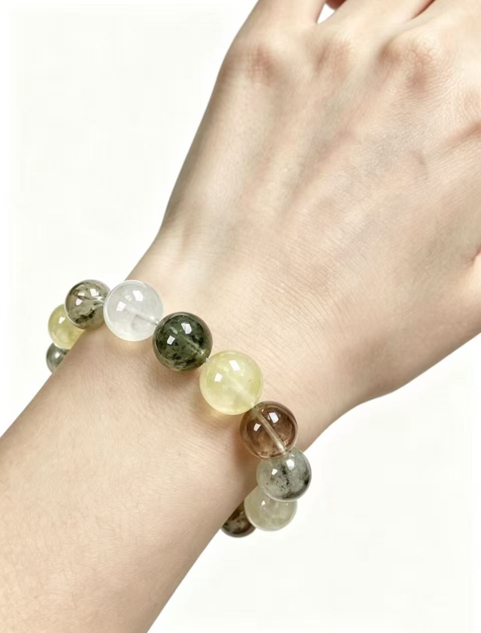 Citrine & Green Phantom & Prehnite Five Elements Bracelet  Forest Dew
