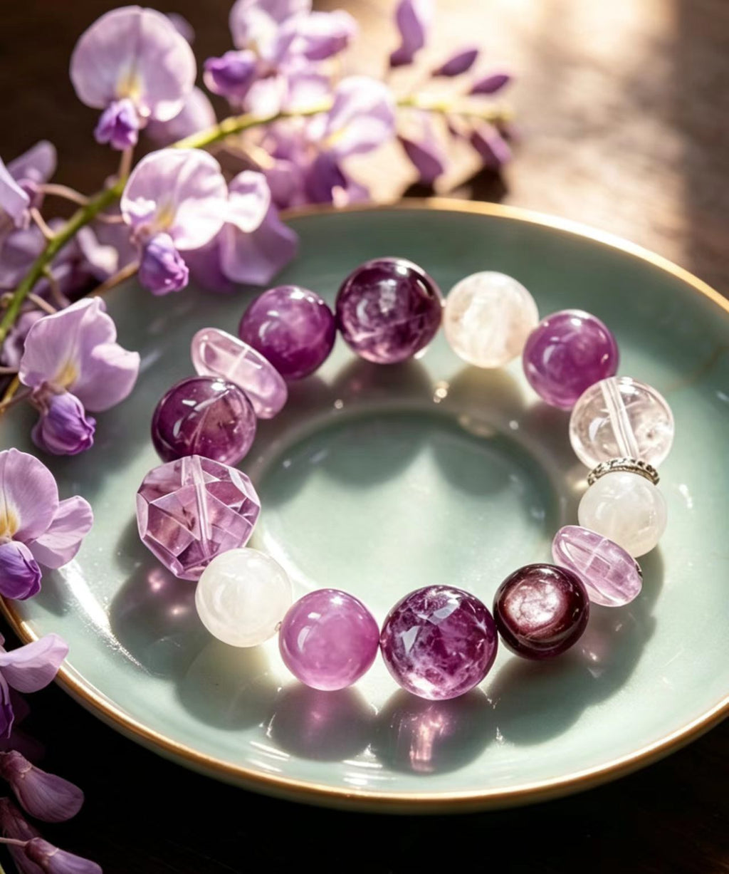 Lepidolite & Amethyst Five Elements Bracelet Amethyst Whisper