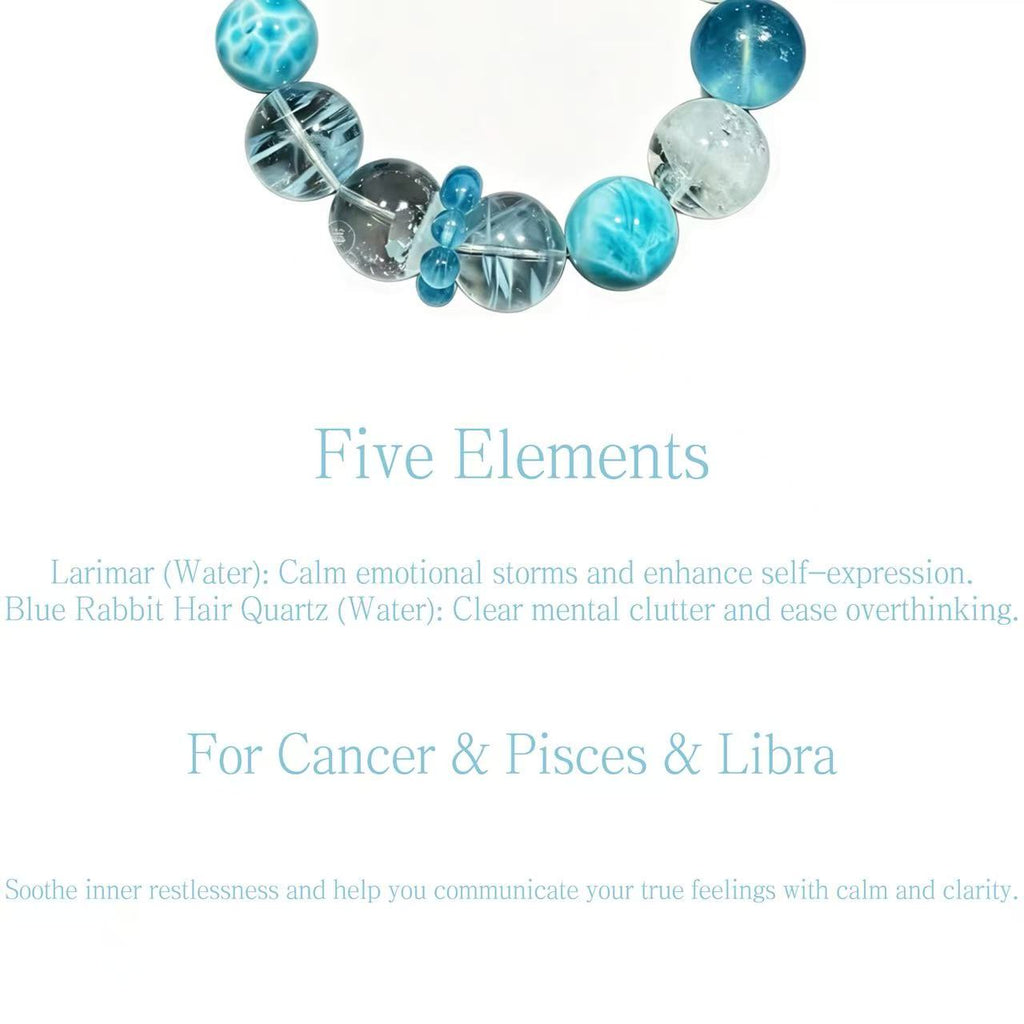 Larimar & Blue Rabbit Hair Quartz Five Elements Bracelet Tide Whisper