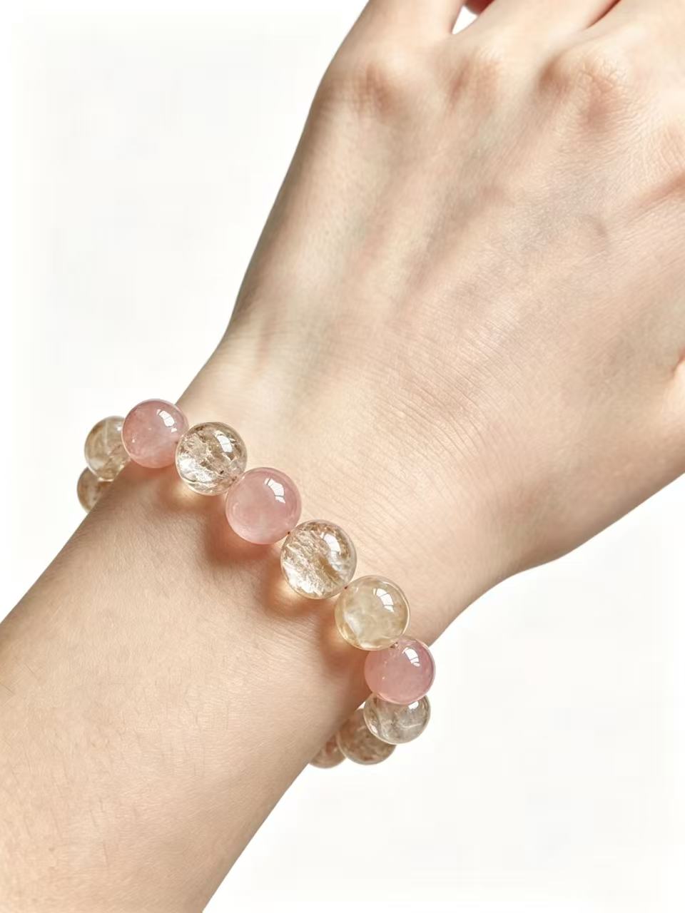 Rose Quartz & Rutilated Phantom Quartz Five Elements Bracelet Moonlit Pink