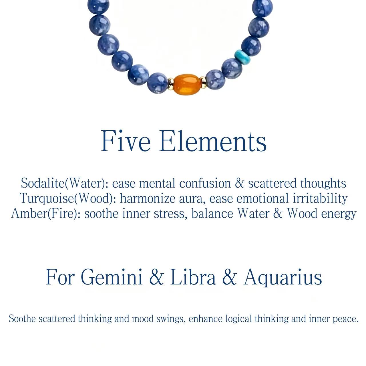 Sodalite, Turquoise & Amber Five Elements Bracelet Azure Prelude