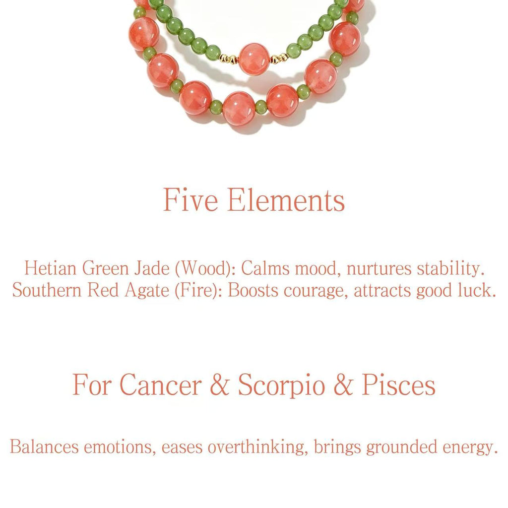 Double Layer Red Agate & Green Jade Bracelet Chinese Style Lucky Prosperity Natural Gemstone Beaded Bracelet For Women