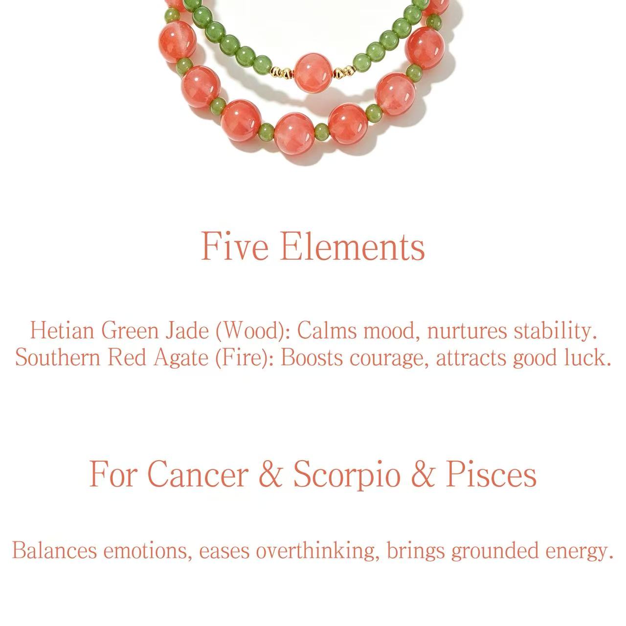 Double Layer Red Agate & Green Jade Bracelet Chinese Style Lucky Prosperity Natural Gemstone Beaded Bracelet For Women