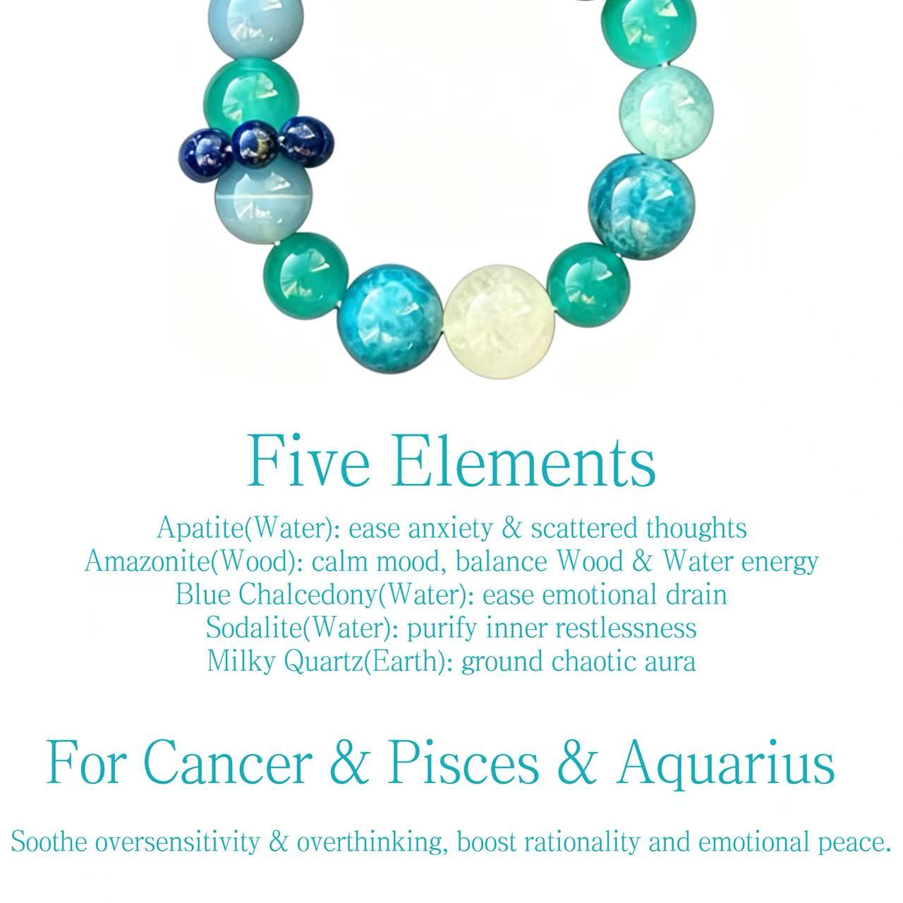 Apatite, Amazonite & Blue Chalcedony Five Elements Bracelet Jade Stream Song
