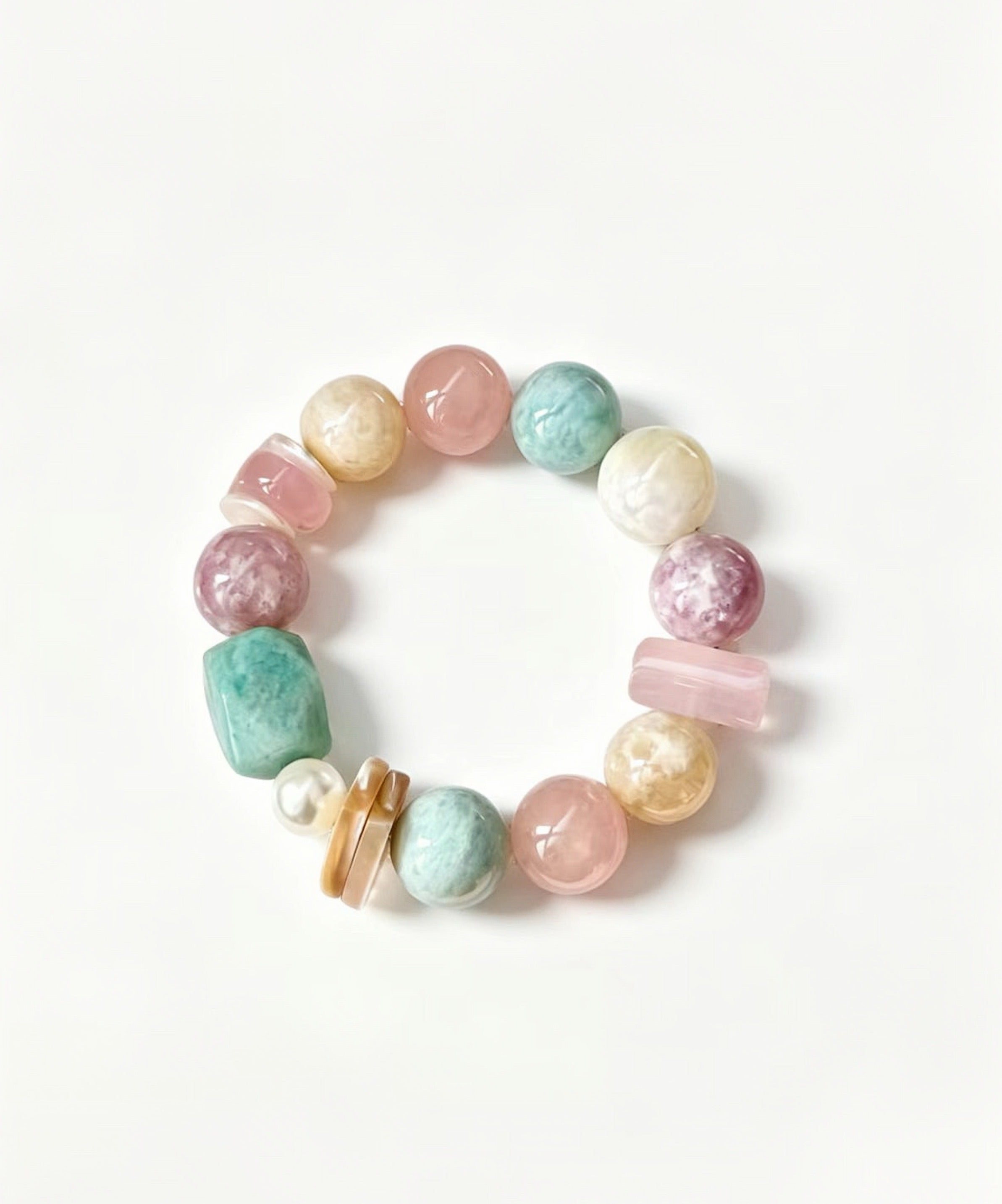 Pastel Mixed Natural Crystal Bracelet Rose Quartz Amazonite Lepidolite Pearl Beaded Healing Energy Bracelet For Women Pastel Breeze