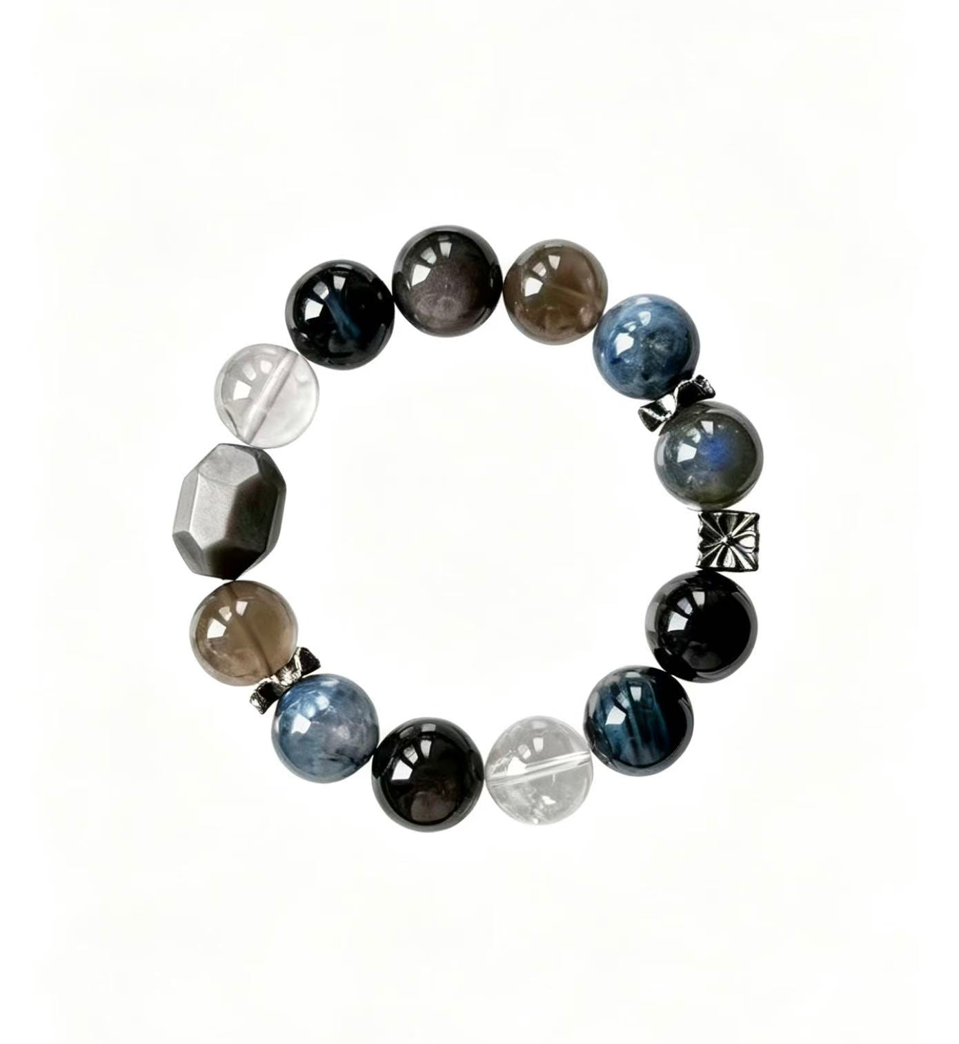 Obsidian & Smoky Quartz Five Elements Bracelet  Obsidian Night