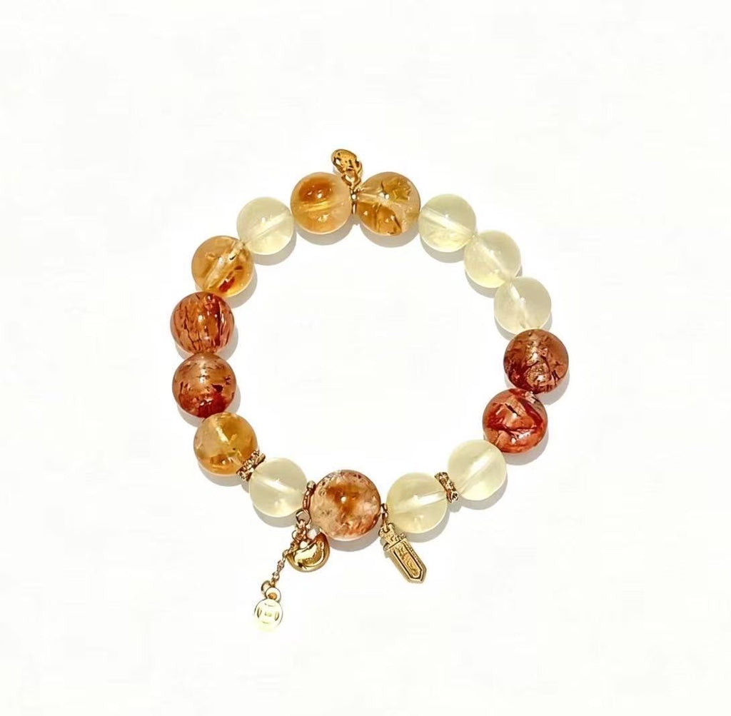 Citrine & Red Hematoid Quartz Five Elements Bracelet  Golden Fortune