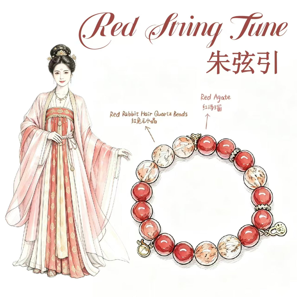 ed Agate & Red Rabbit Hair Quartz Five Elements Bracelet  Scarlet Fortune