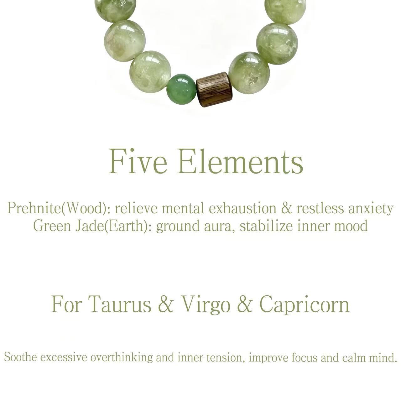 Prehnite & Green Jade Five Elements Bracelet  Wood Dew