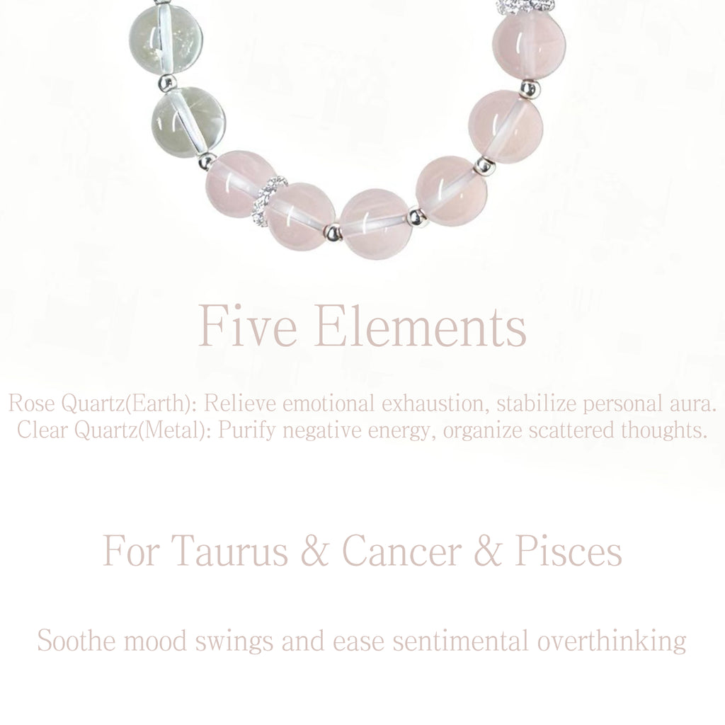 Rose Quartz & White Phantom Quartz Five Elements Bracelet  LuvGourd
