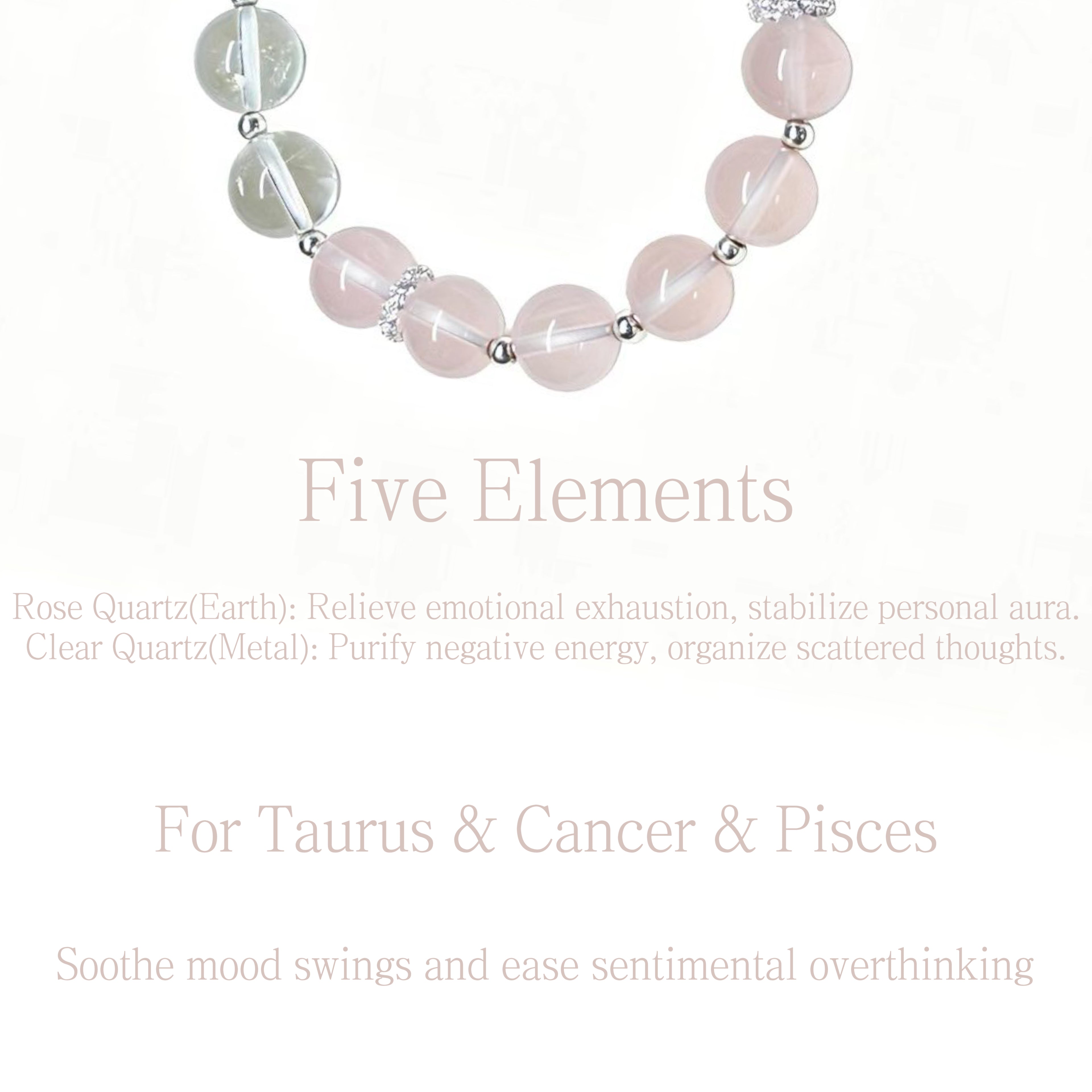 Rose Quartz & White Phantom Quartz Five Elements Bracelet  LuvGourd