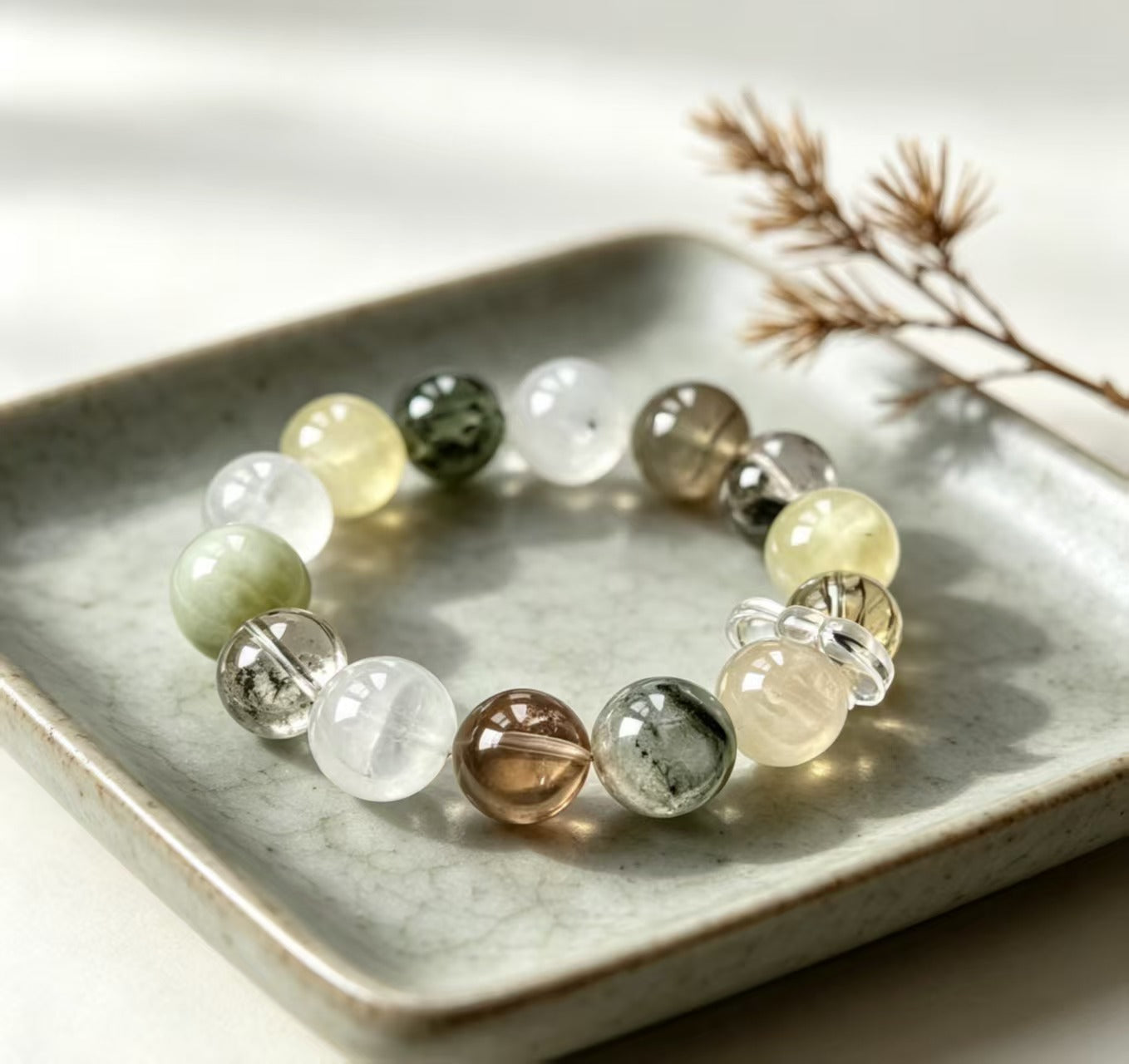 Citrine & Green Phantom & Prehnite Five Elements Bracelet  Forest Dew