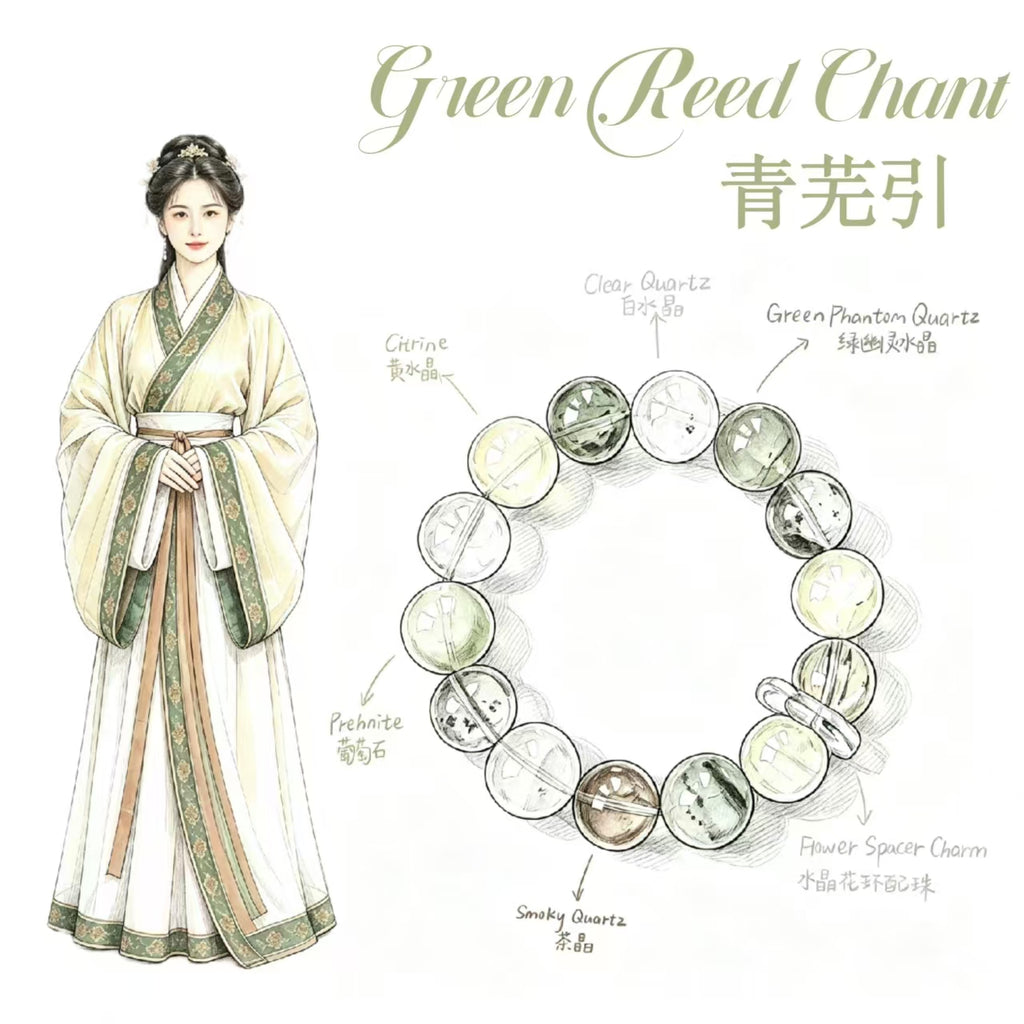 Citrine & Green Phantom & Prehnite Five Elements Bracelet  Forest Dew