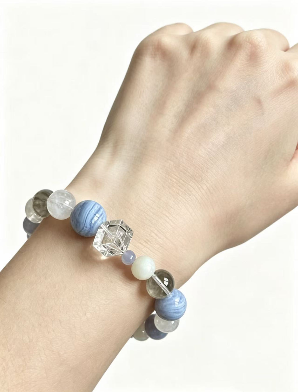 Blue Lace Agate & White Moonstone Five Elements Bracelet Blue Lace Tide