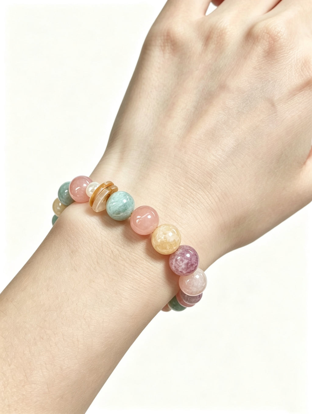 Pastel Mixed Natural Crystal Bracelet Rose Quartz Amazonite Lepidolite Pearl Beaded Healing Energy Bracelet For Women Pastel Breeze