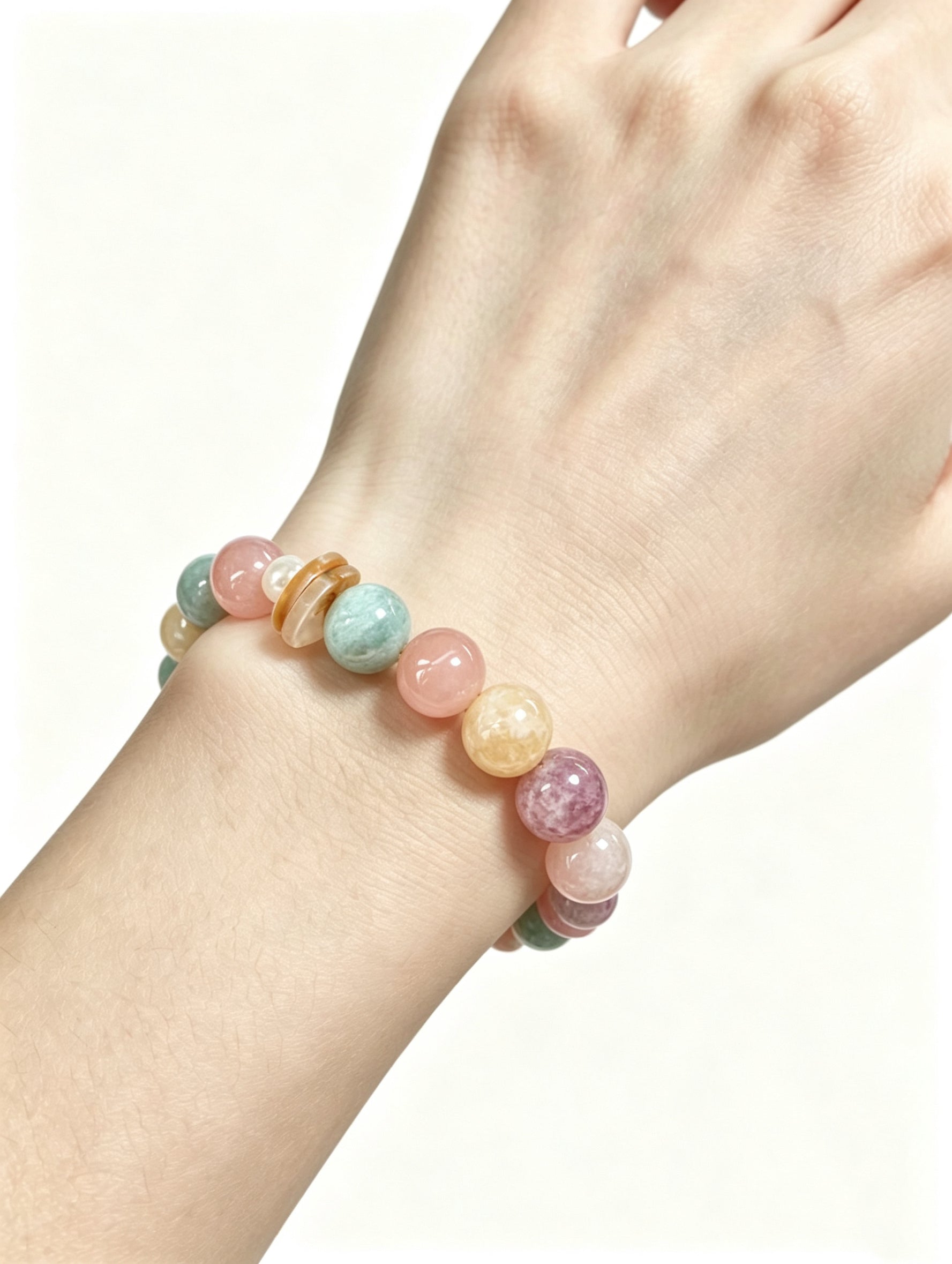 Pastel Mixed Natural Crystal Bracelet Rose Quartz Amazonite Lepidolite Pearl Beaded Healing Energy Bracelet For Women Pastel Breeze