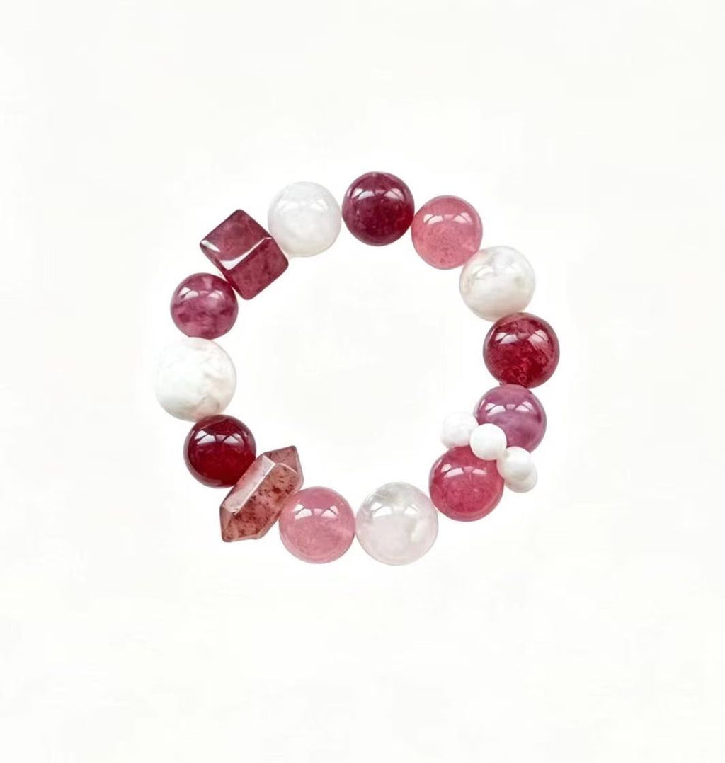 Strawberry Quartz & Rose Quartz Five Elements Bracelet Strawberry Glow