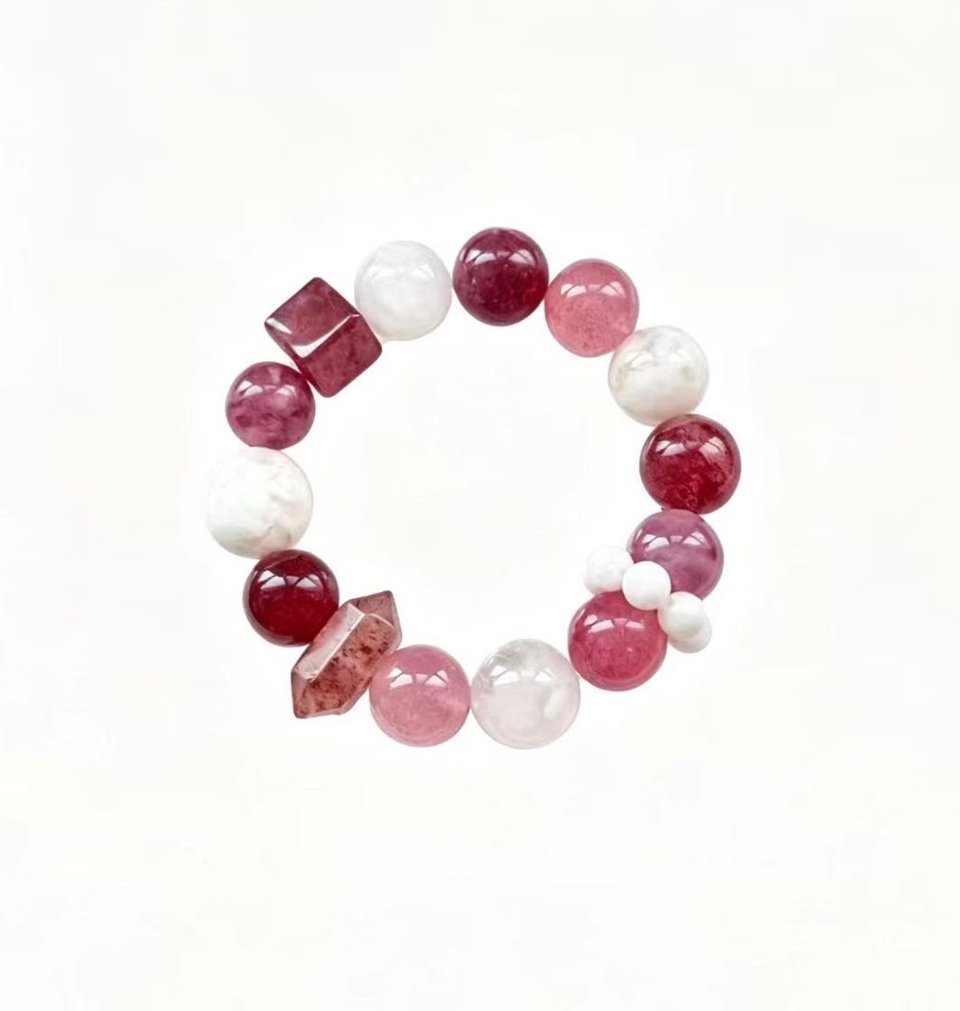 Strawberry Quartz & Rose Quartz Five Elements Bracelet Strawberry Glow