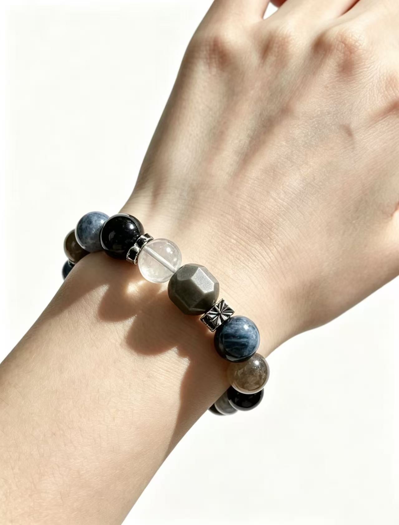 Obsidian & Smoky Quartz Five Elements Bracelet  Obsidian Night