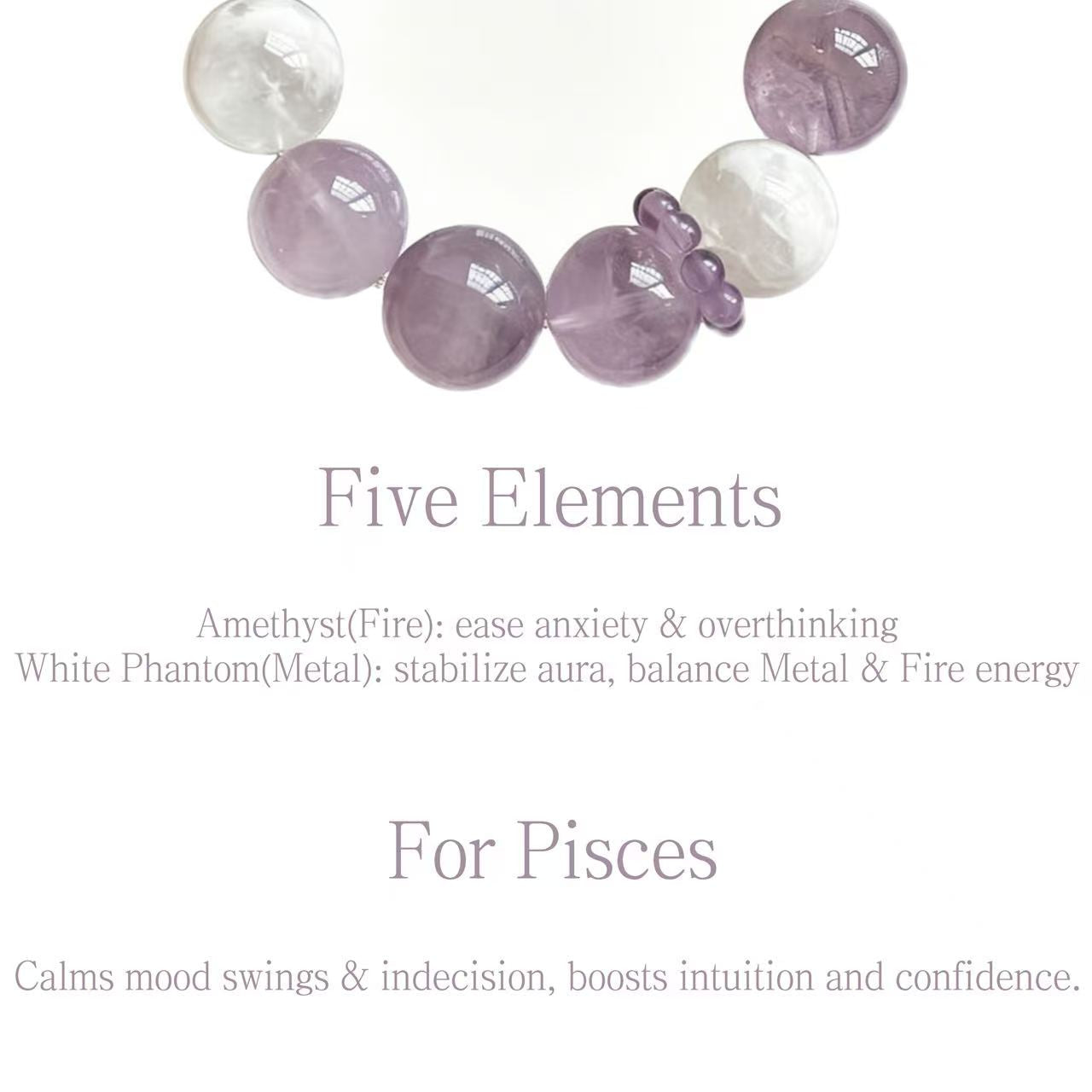 Amethyst & White Phantom Quartz Five Elements Bracelet Purple Mist