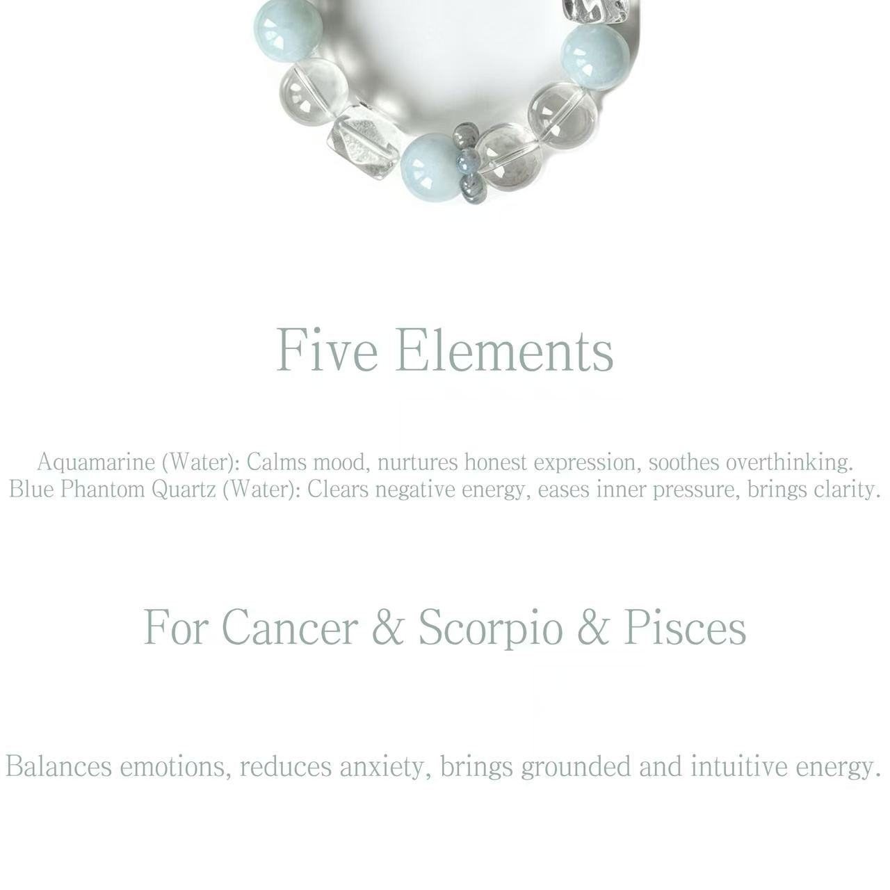 Minimalist Grey Blue Mixed Natural Crystal Bracelet Clear Quartz Aquamarine Moss Agate Moonstone Healing Energy Unisex Beaded Bracelet