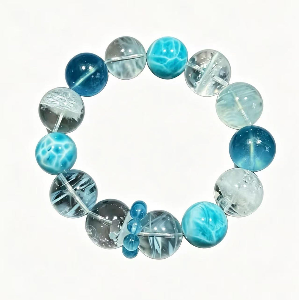 Larimar & Blue Rabbit Hair Quartz Five Elements Bracelet Tide Whisper