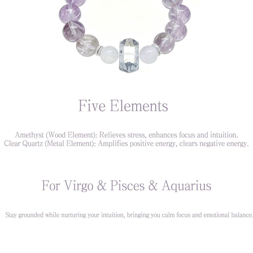 Natural Amethyst Clear Quartz Healing Bracelet White Agate Beaded Unisex Spiritual Energy Crystal Bracelet Lavender Frost