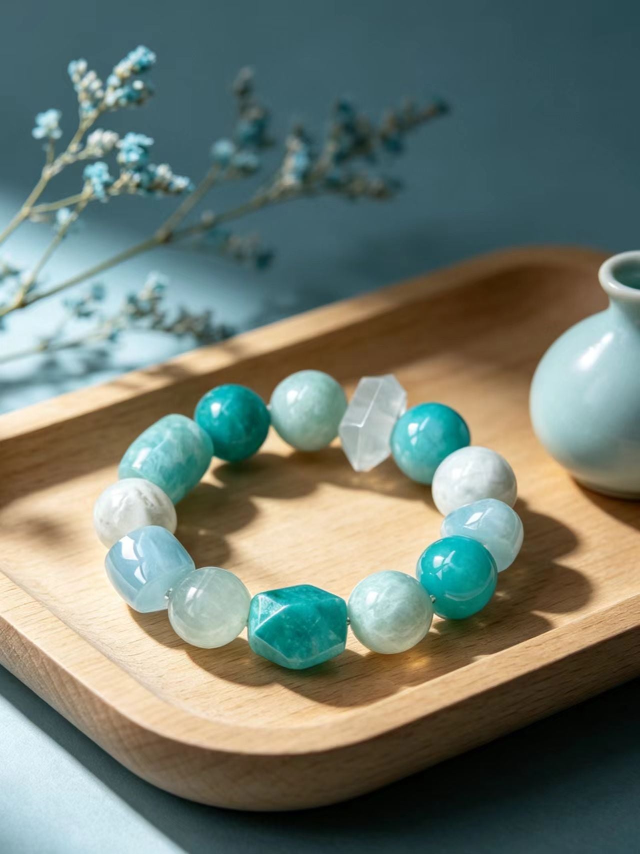 Amazonite & Blue Chalcedony Five Elements Bracelet  Azure Rill