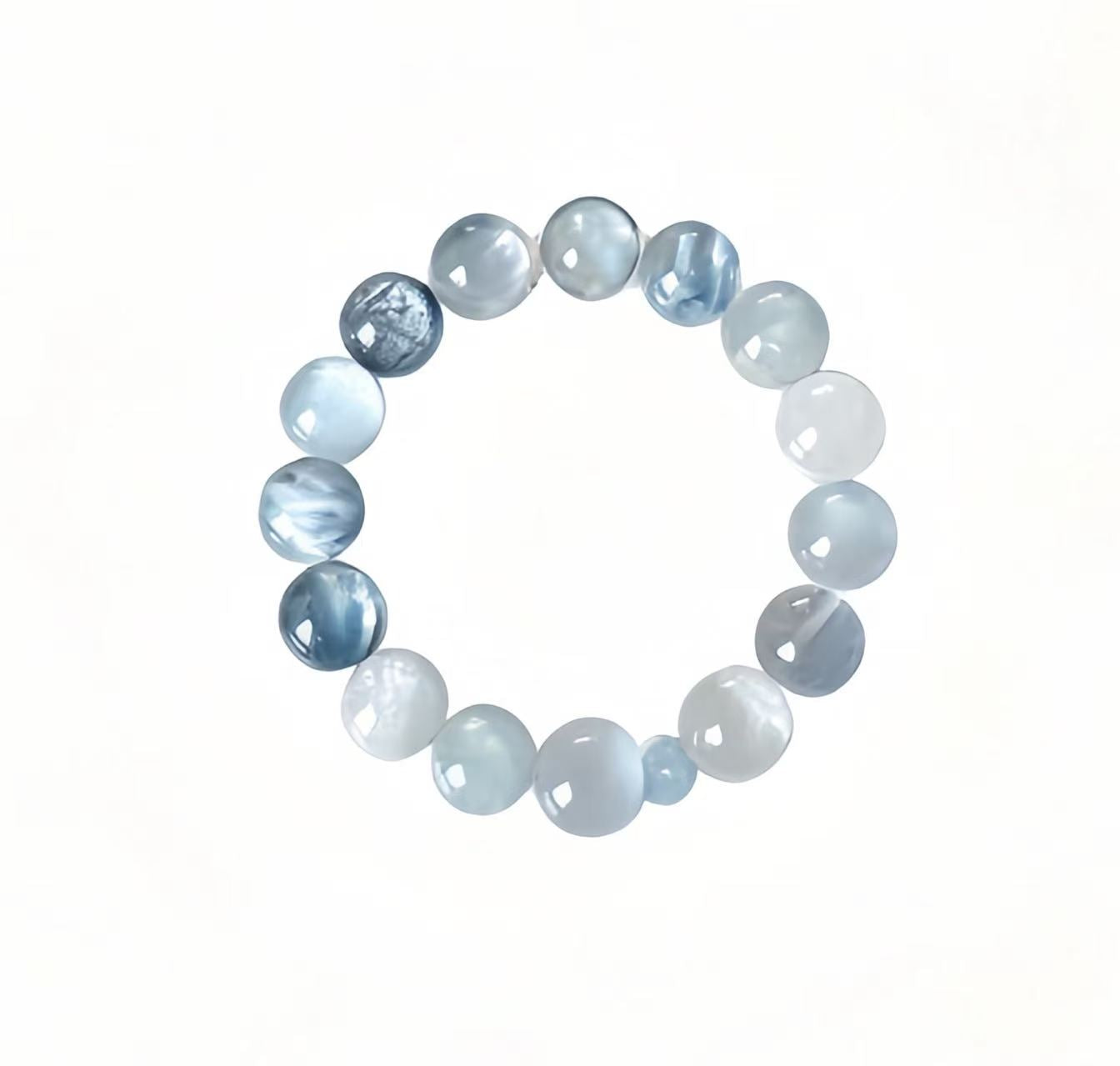 Blue Rabbit Hair Quartz & Aquamarine Five Elements Bracelet Foggy Tide