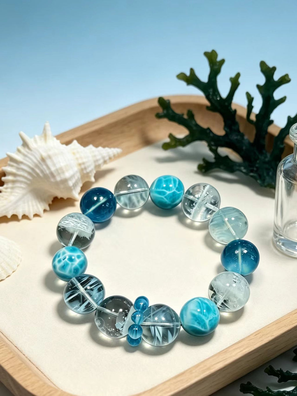 Larimar & Blue Rabbit Hair Quartz Five Elements Bracelet Tide Whisper