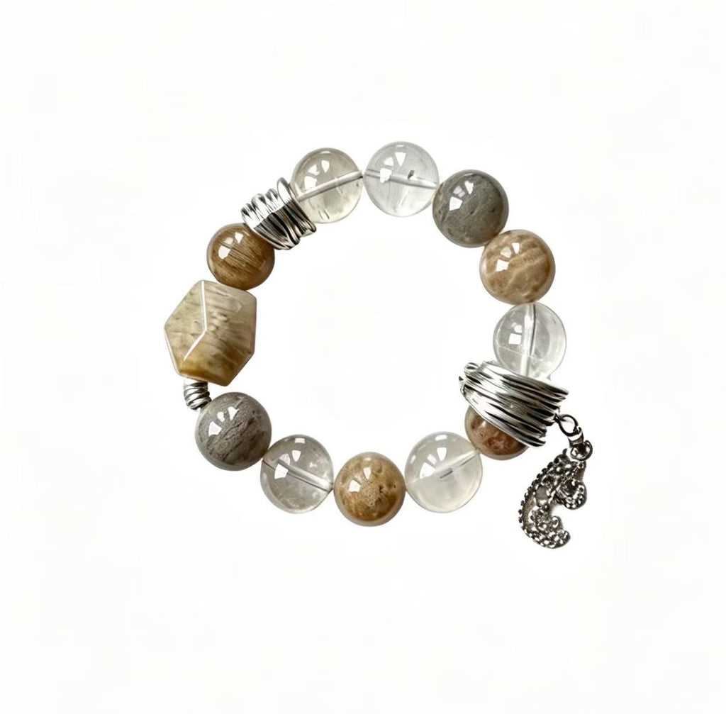 Yellow Hematoid & Grey Phantom Quartz Five Elements Bracelet Stone Whisper