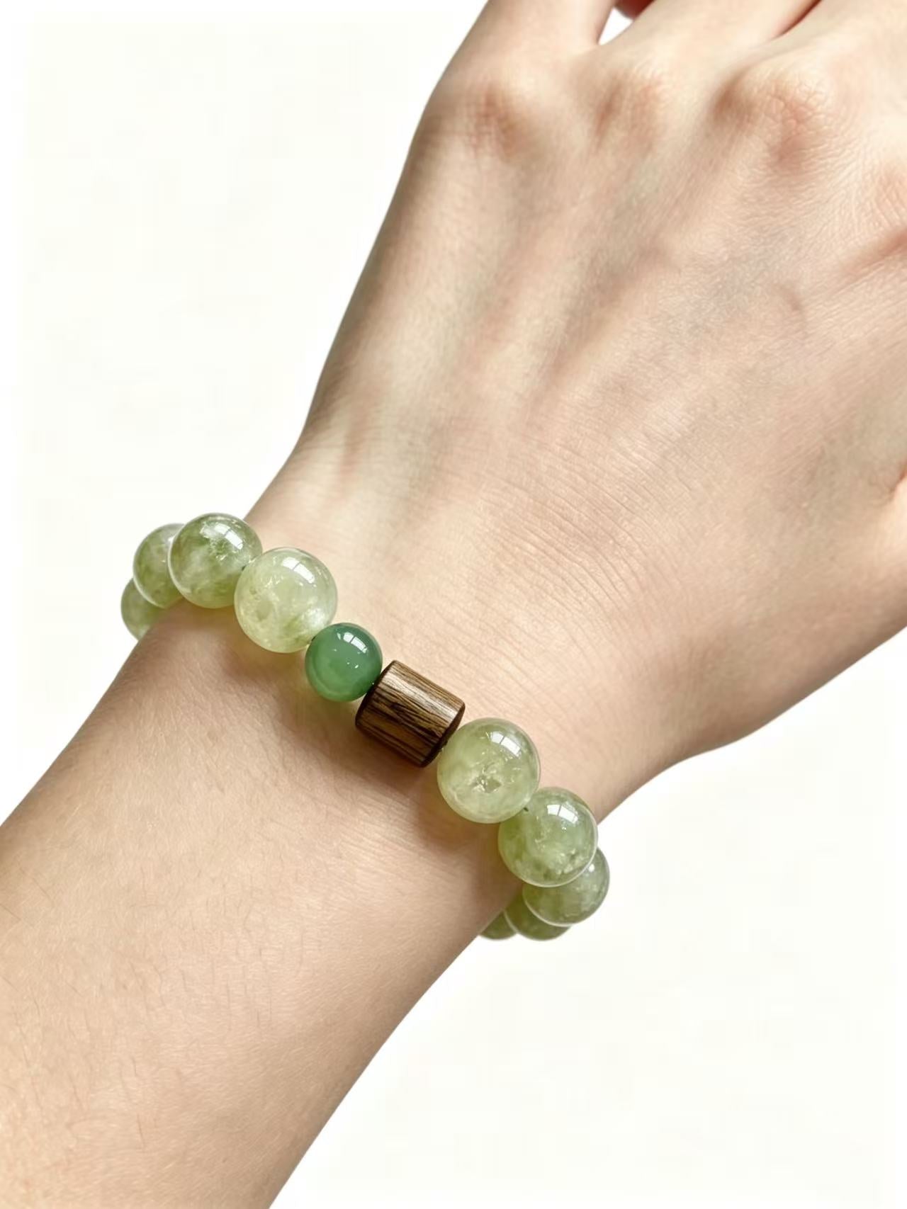 Prehnite & Green Jade Five Elements Bracelet  Wood Dew