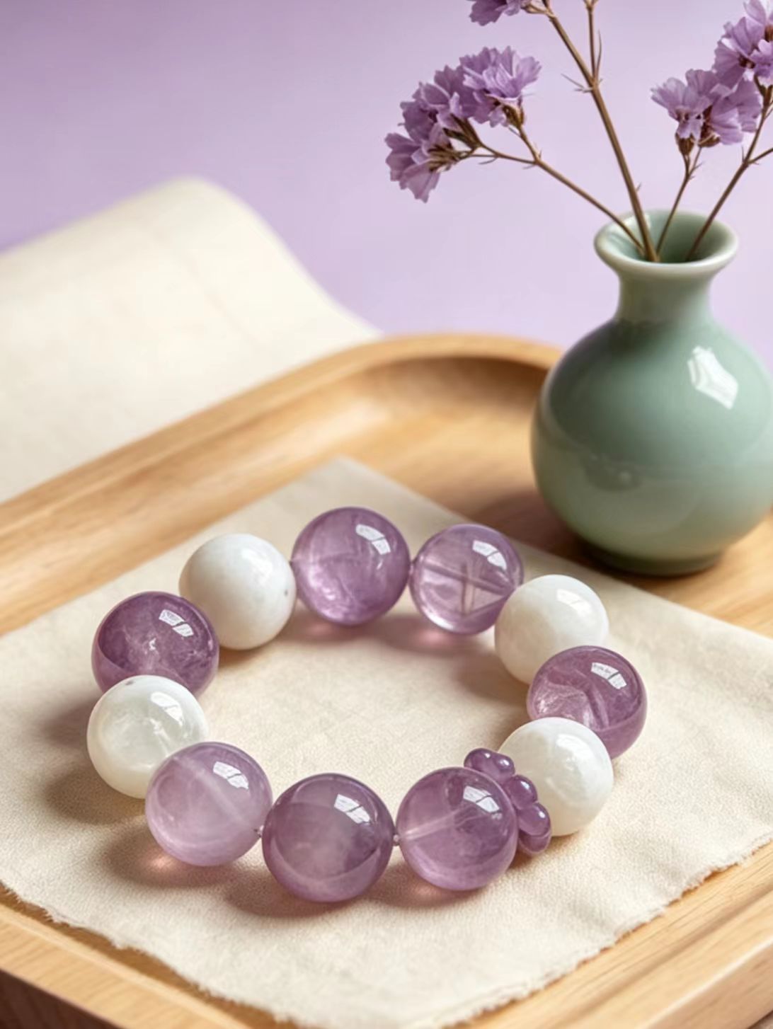 Amethyst & White Phantom Quartz Five Elements Bracelet Purple Mist