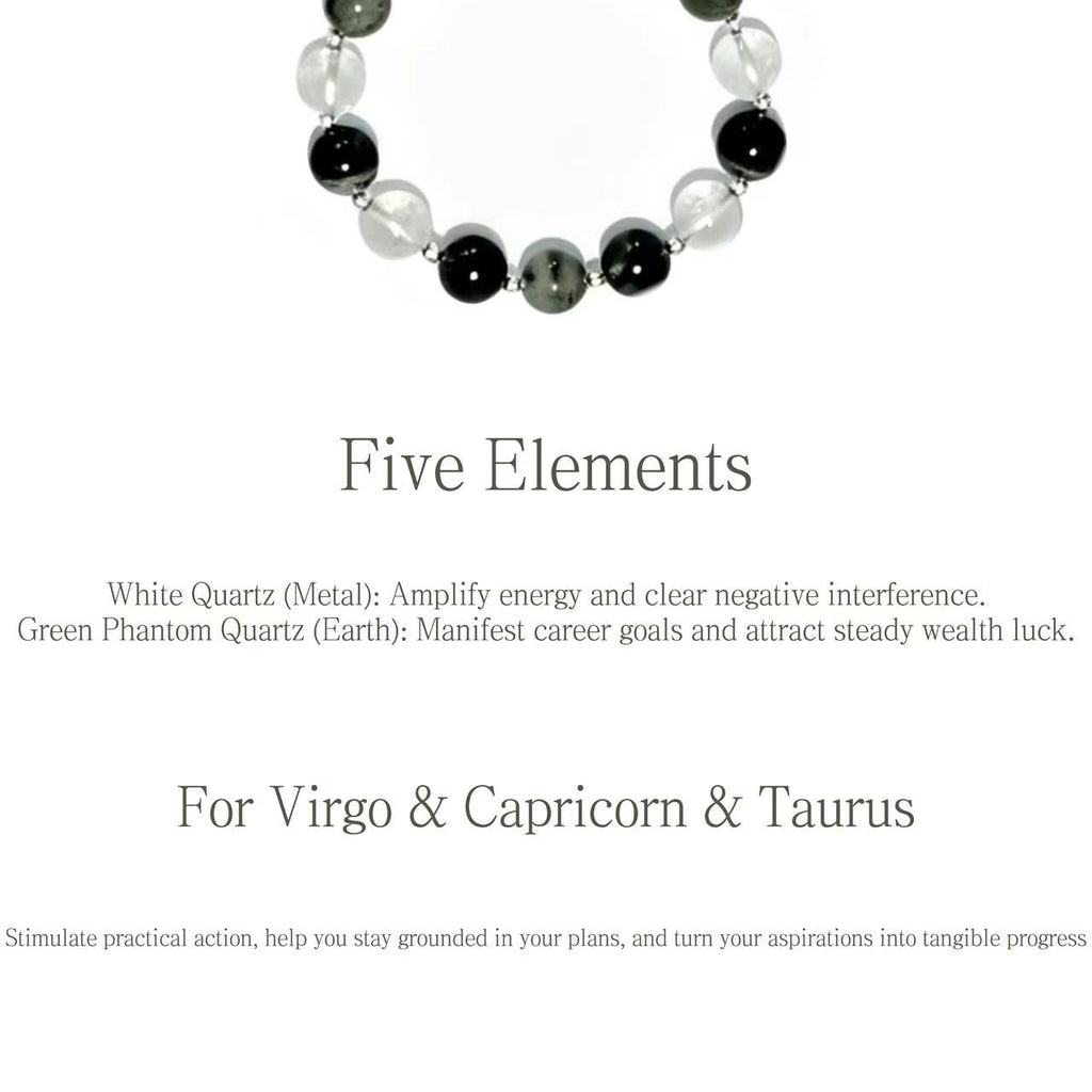 Clear Quartz & Green Phantom Quartz Five Elements Bracelet Noir Mist