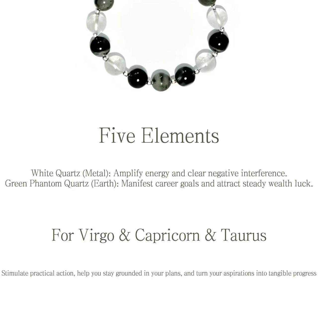 Clear Quartz & Green Phantom Quartz Five Elements Bracelet Noir Mist